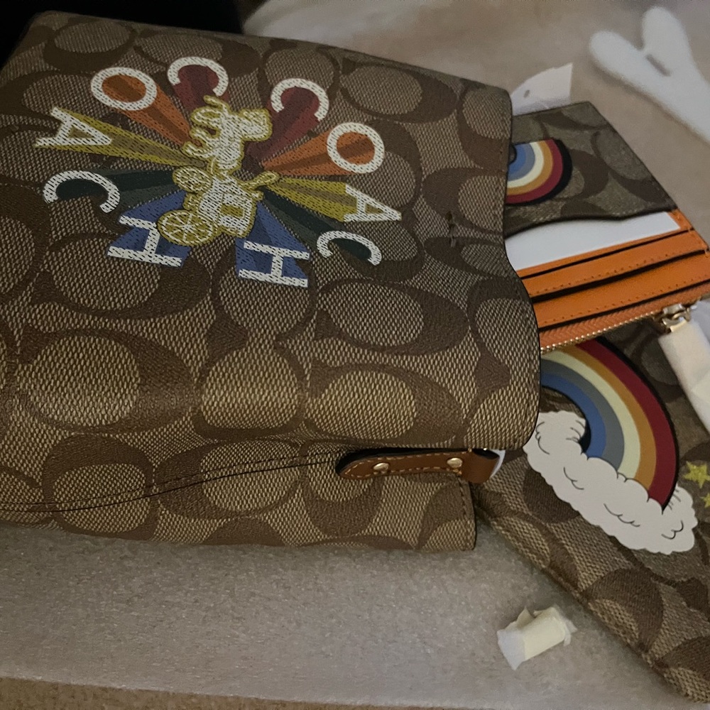 NWT! Coach Signature Rainbow Mini bucket bag 3 set - Picture 2 of 14